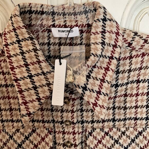 Rumored Coco Top Newbury Plaid Tweed Cropped Brown Maroon Gold, Size S NWT - Picture 6 of 10